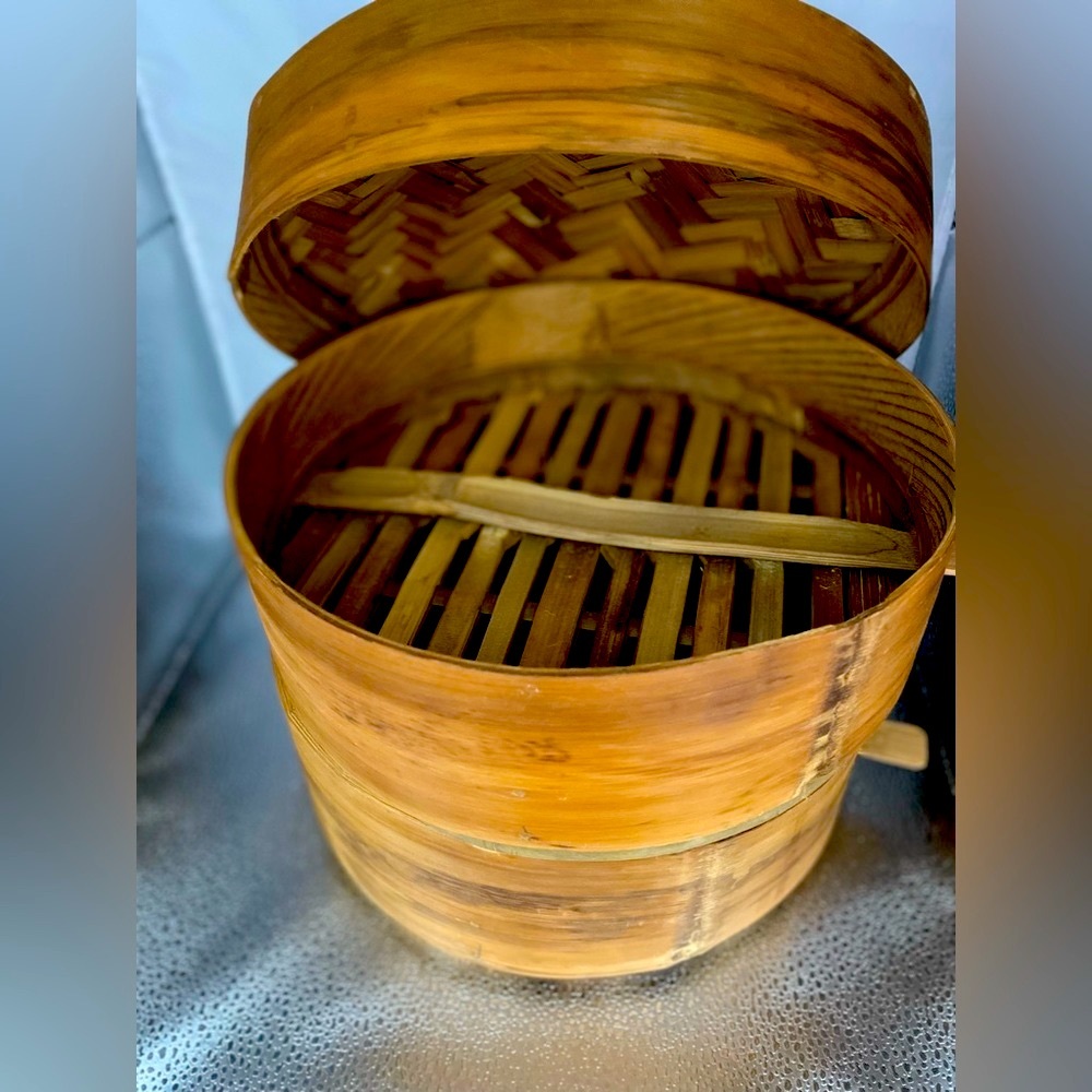 Hand Woven Vintage Bamboo Chinese Steamer - 10”x10” • Healthy Steam Cooking